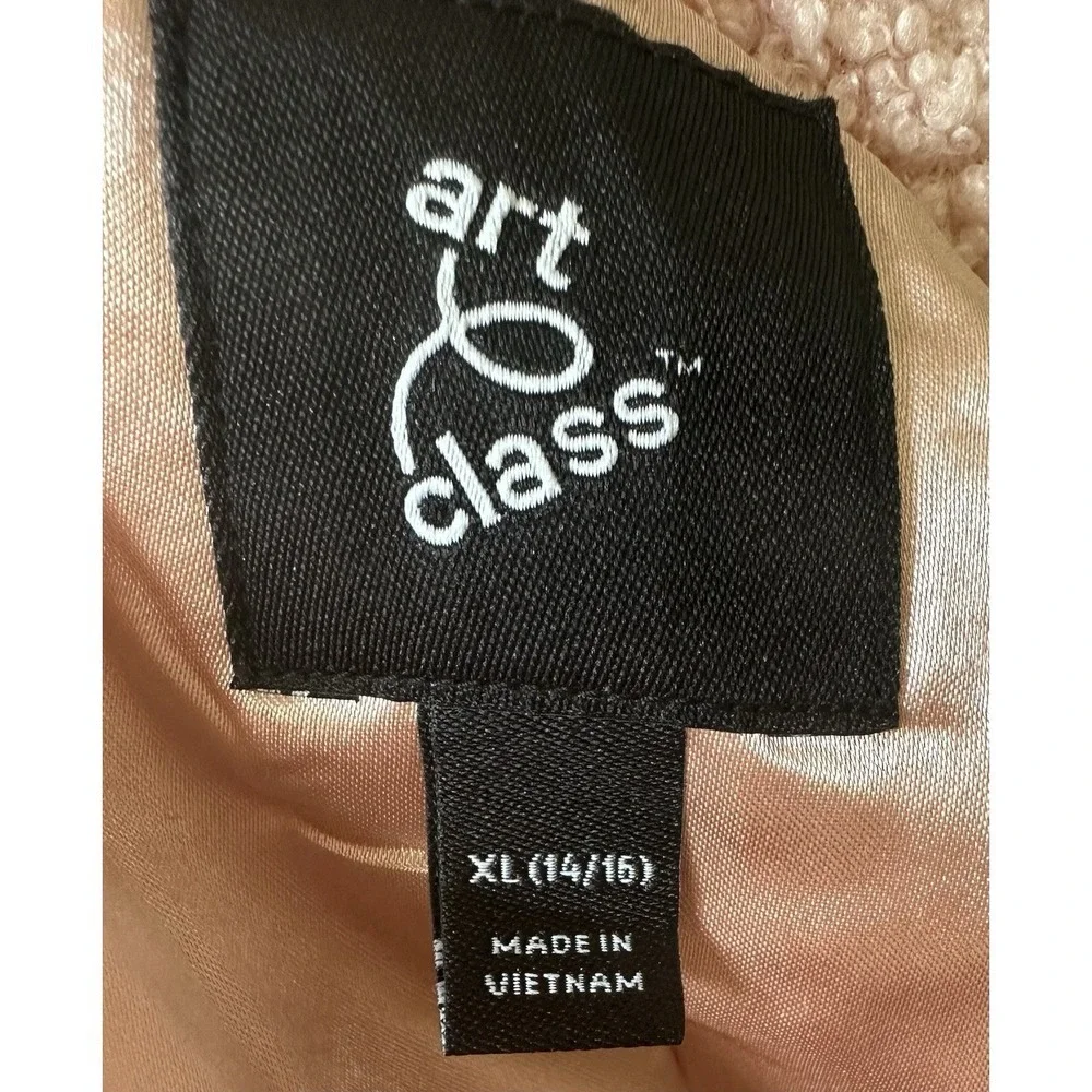 Art Class Sherpa Coat Pink Teddy Fleece Jacket Girls XL 14/16 Double Breasted - Picture 5 of 6